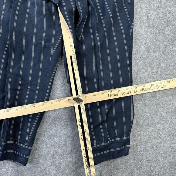 Banana Republic Avery Pants Womens 4 Petite Navy Stripe Linen Tie Waist Cropped - Picture 7 of 8